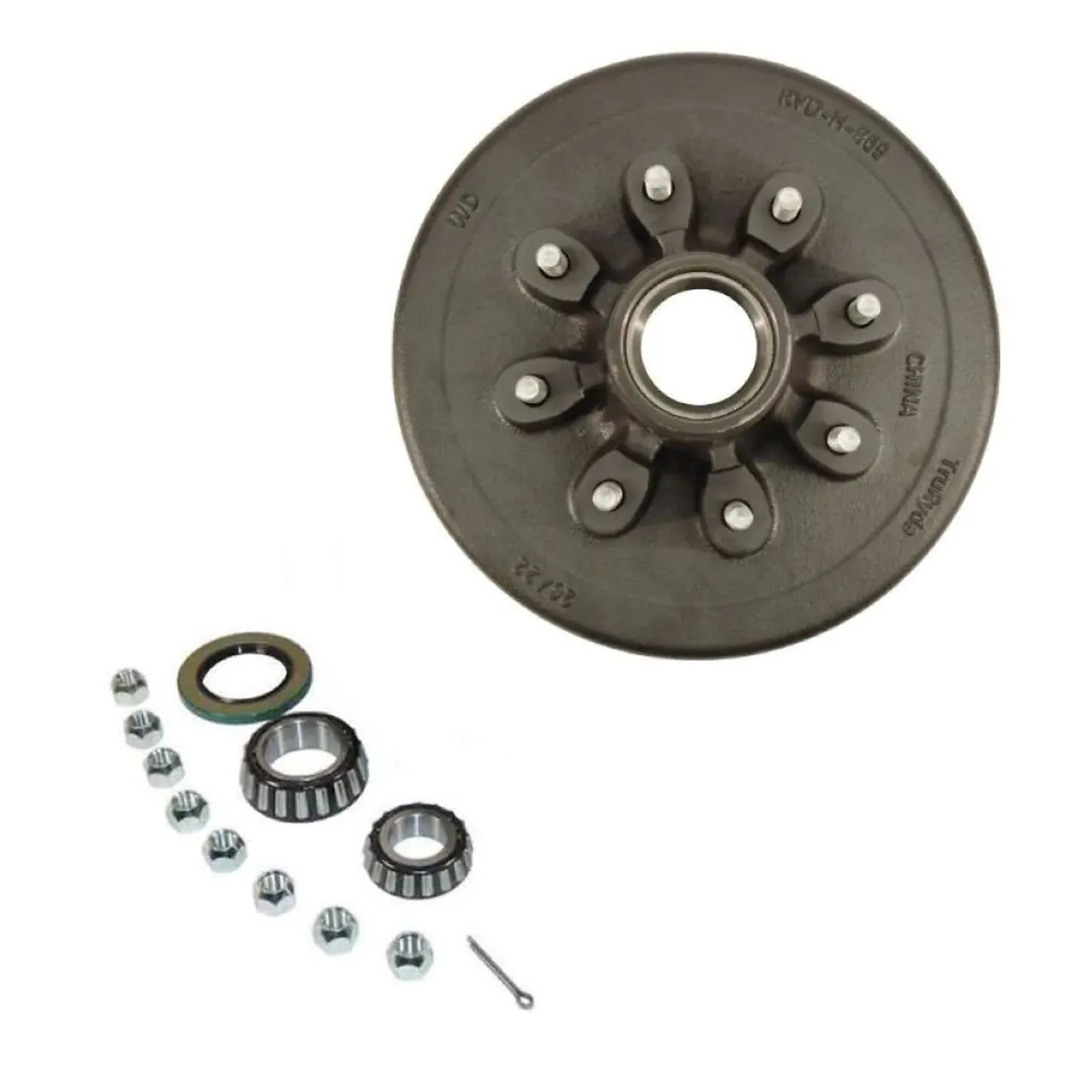 Rigid Hitch, 12-Inch Hub And Drum Assembly, 8-Bolt on 6.5in Circle, 9/16 Lugs, Works with 1-3/4 To 1-1/4 Tapered Spindles for 5K to 6K Axle, Used with 12 x 2 electric or hydraulic, 3.5K Capacity per Hubdrum, EZ-Lube, Model# HD-